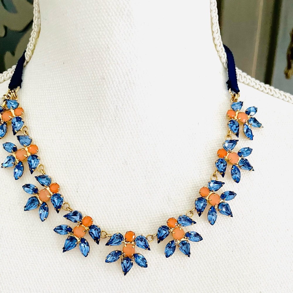Crewcuts blue floral necklace with grosgrain ribbon tie